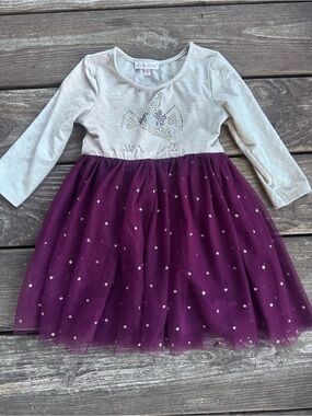 Pink & Violet Girls' Unicorn Tulle Dress - Long Sleeve